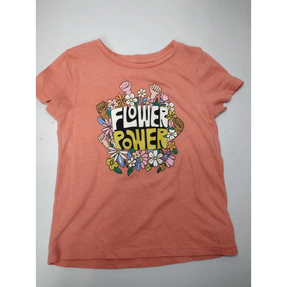 Old Navy Flower Power Graphic Tee and Cat & Jack Black Crop Leggings Set Size 6